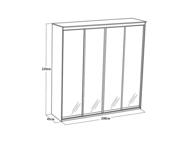 Размеры шкаф-купе Элит 4-х дверный зеркальный