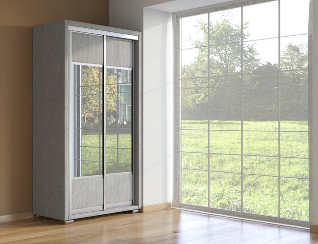 Шкаф-купе 2-х дверный зеркальный Orma Soft Ткань Лофти Лен