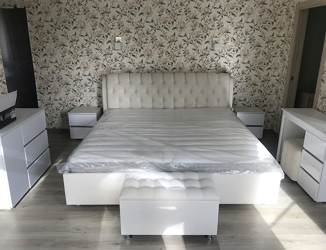 Кровать Olivia и банкетка Сонум, белый микровеюр, фото отзыв покупателя