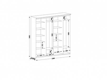 Схема шкафа купе Элит 4-х дверный зеркальный 2360
