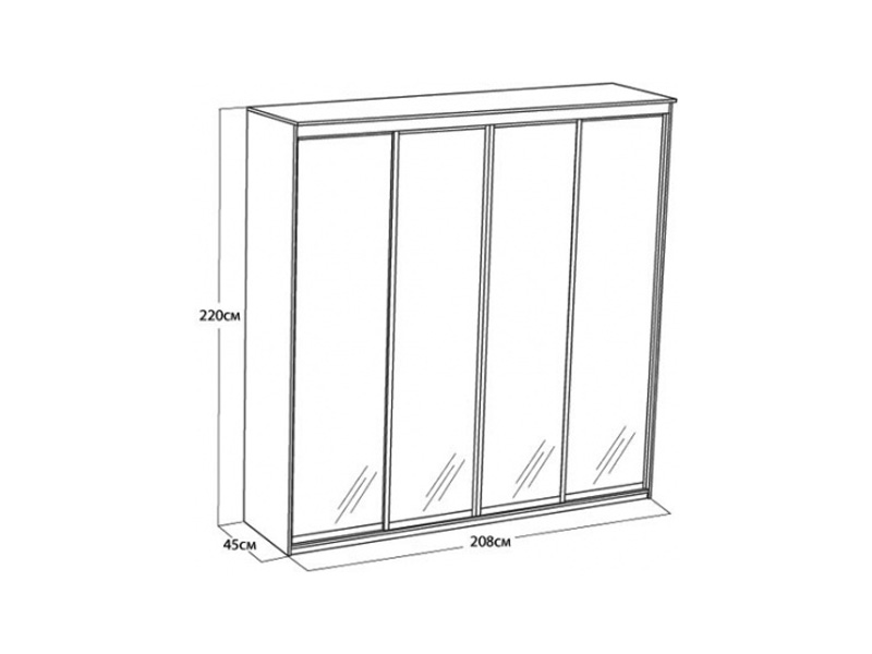 Размеры шкаф-купе Элит 4-х дверный зеркальный